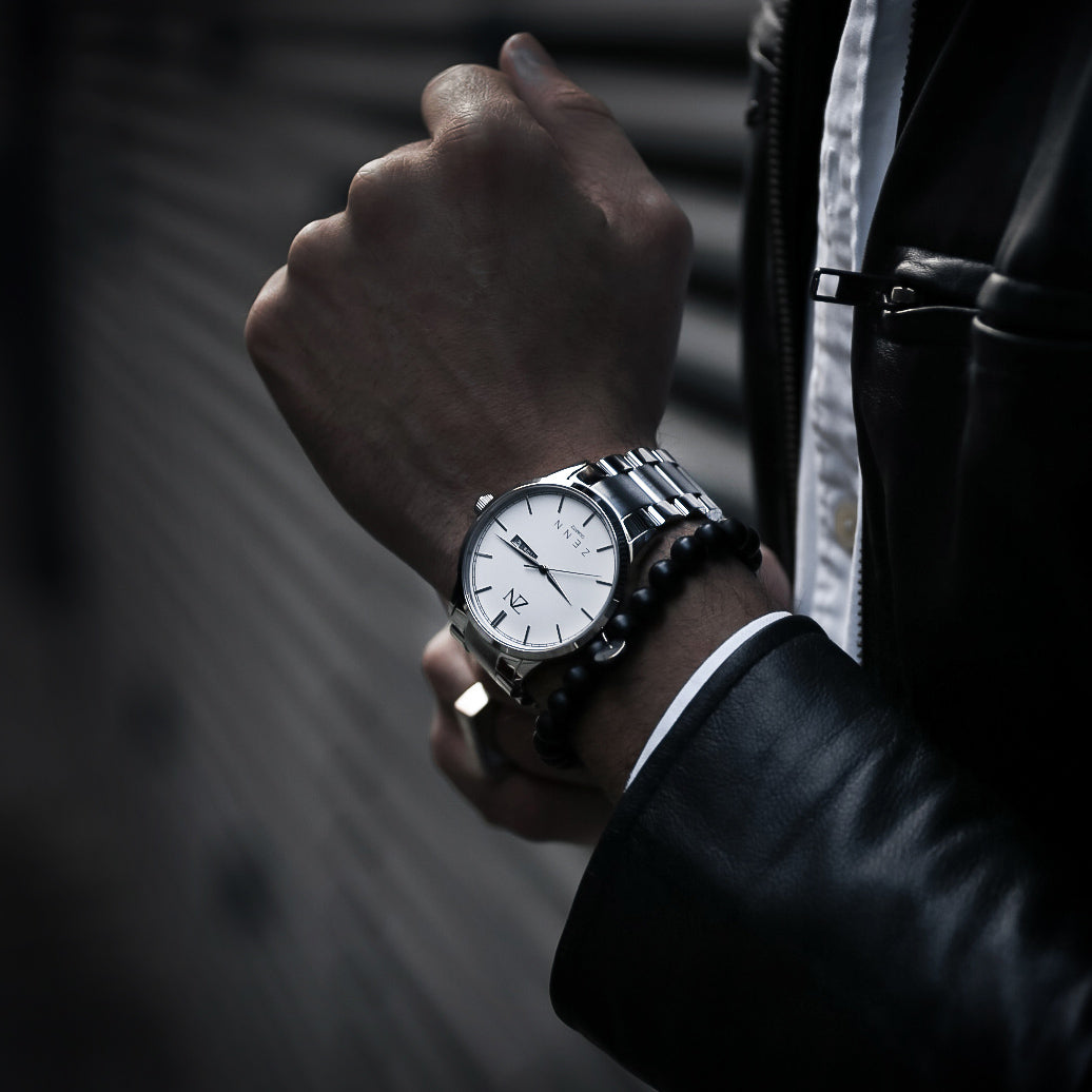 ZENN Mens Silver White Dial Watch