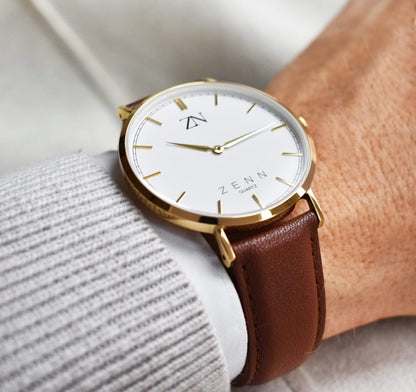 ZENN Classique Gold Watch Brown Strap