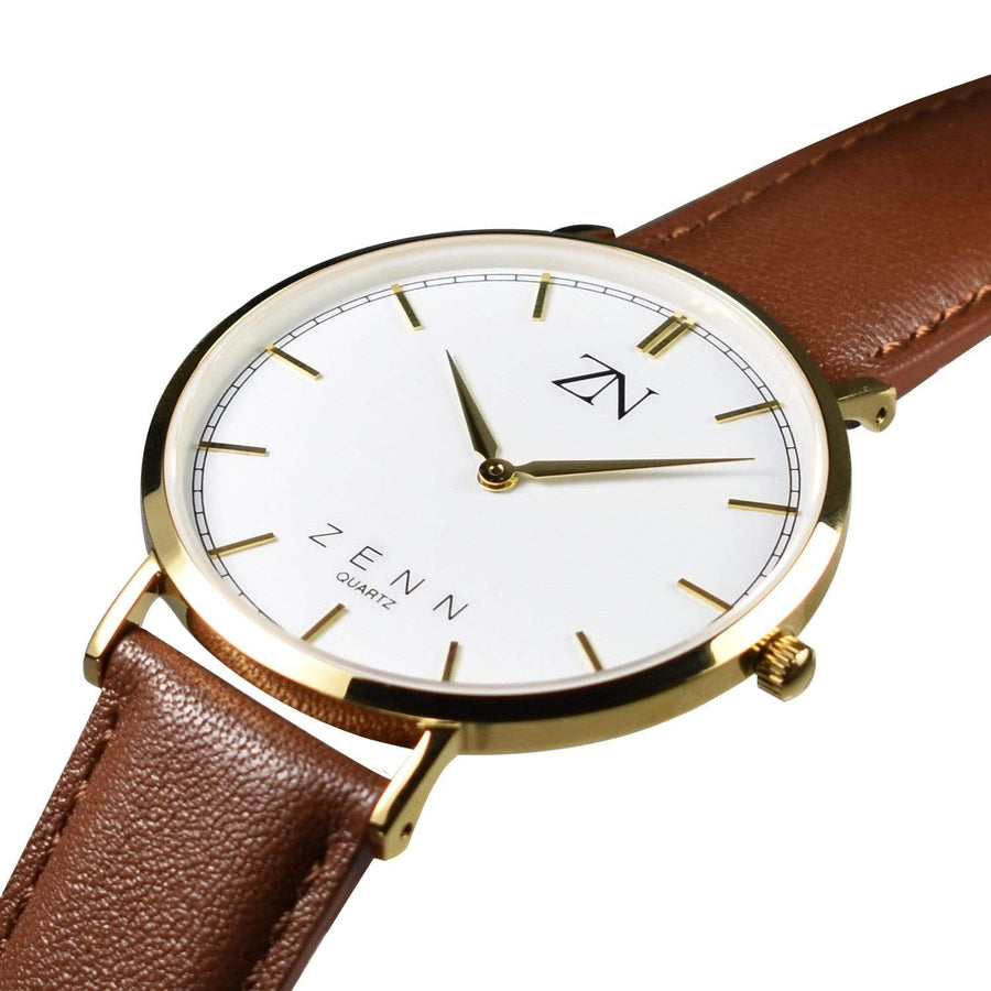 ZENN Classique Gold Watch Brown Strap