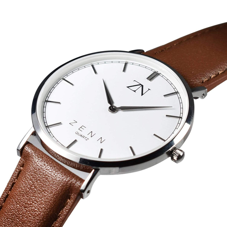 ZENN Classique Silver Watch Brown Leather