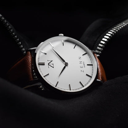 ZENN Classique Silver Watch Brown Leather